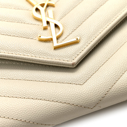 Saint Laurent Grain De Poudre Matelasse Chevron Monogram Envelope Clutch Crema Soft 8 of 12