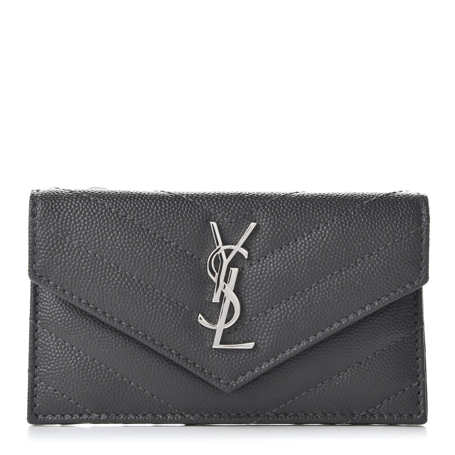 Saint Laurent Grain De Poudre Matelasse Chevron Monogram Compact Wallet Storm 1 of 10