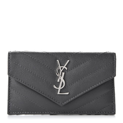 Saint Laurent Grain De Poudre Matelasse Chevron Monogram Compact Wallet Storm 1 of 10