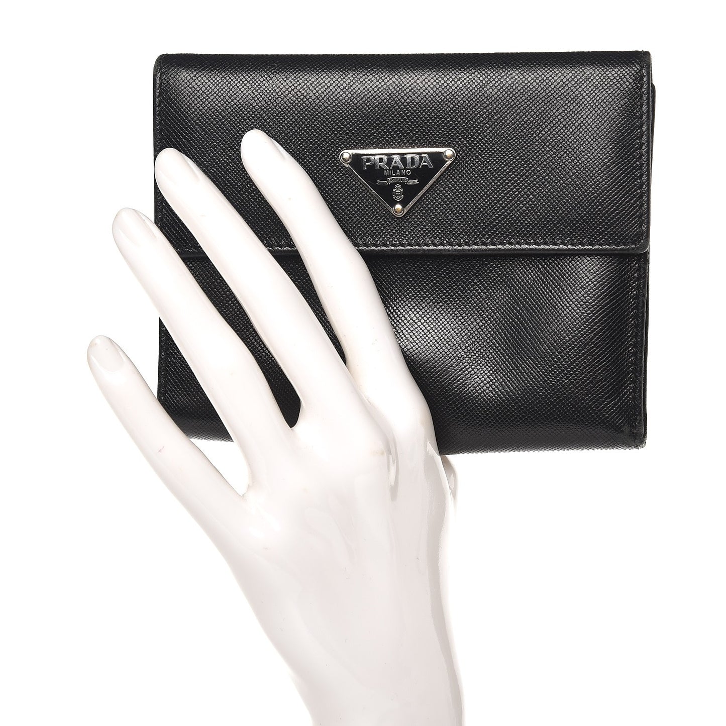 Saffiano Triangle Flap Compact Wallet Nero Black