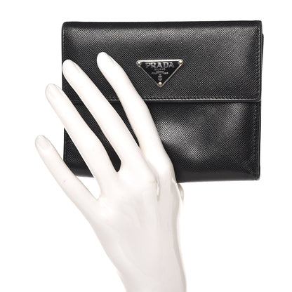 Prada Saffiano Triangle Flap Compact Wallet Nero Black 2 of 11