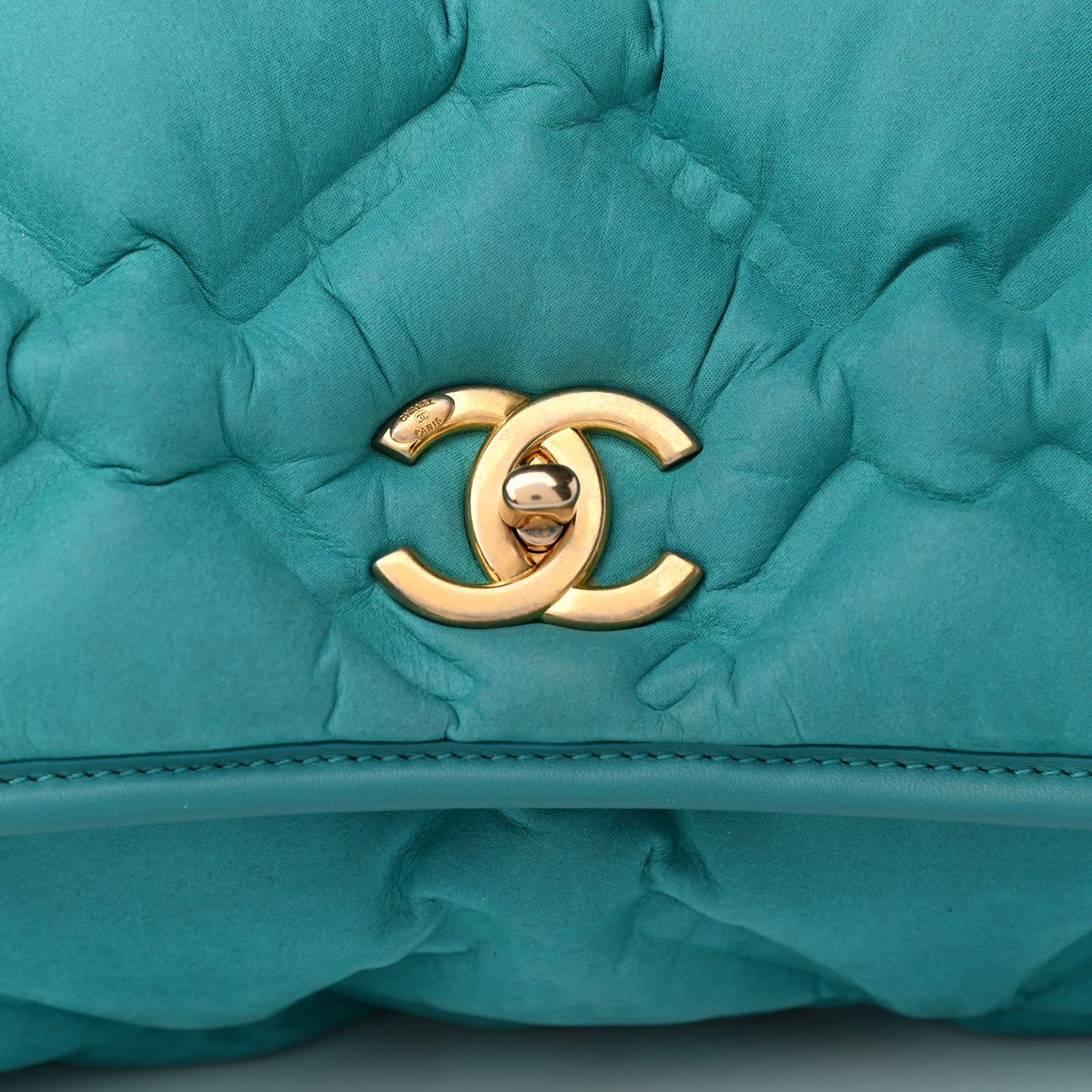Iridescent Calfskin Quilted Small Chesterfield Flap Turquoise