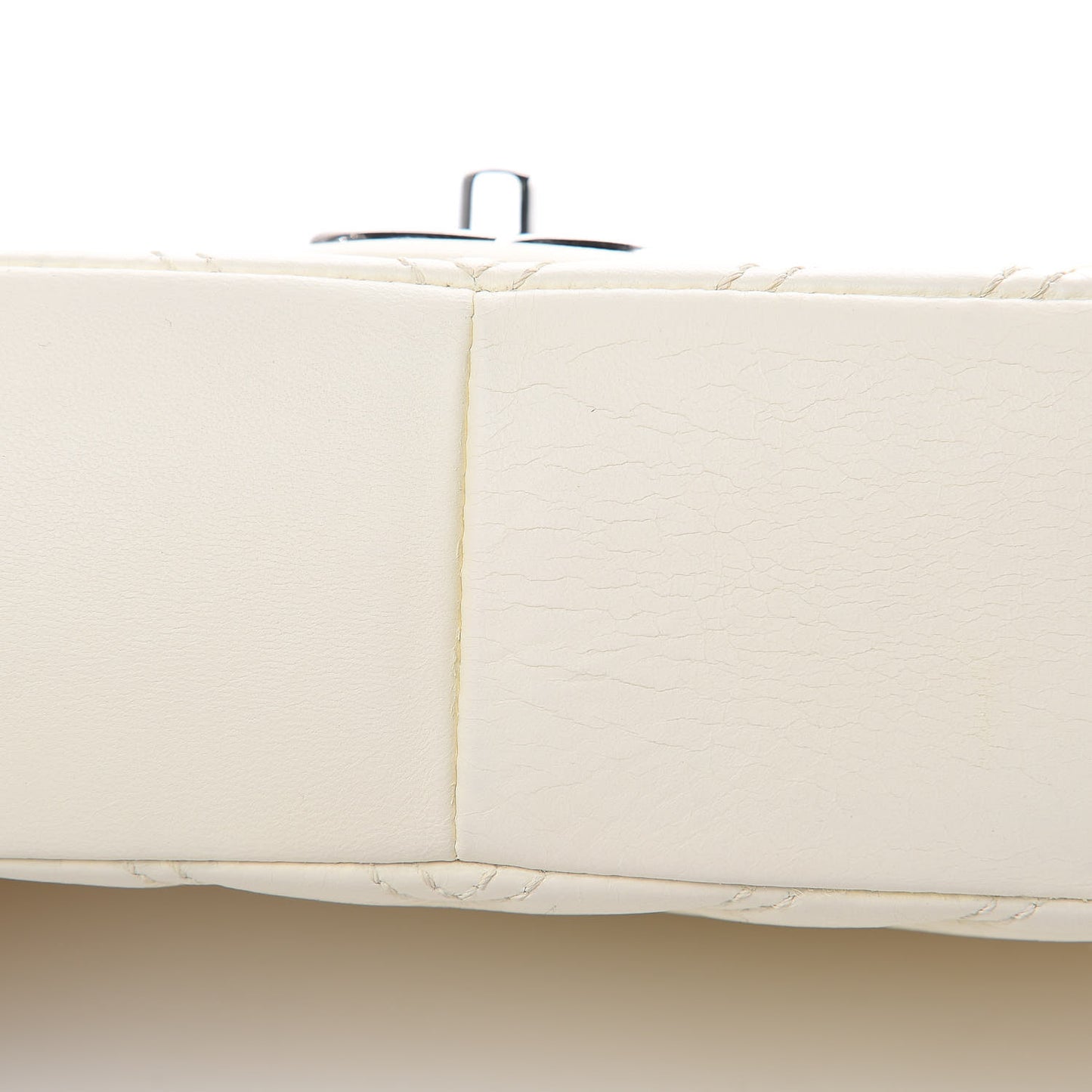 Lambskin Chevron Double Stitch Medium Single Flap White