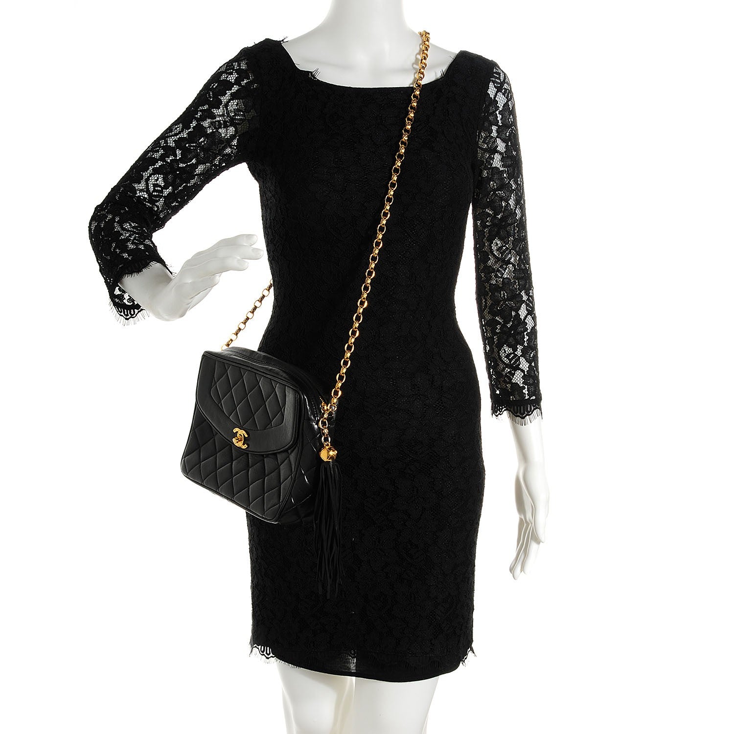 Chanel Lambskin Quilted Tassel Camera Case Black 2 of 8