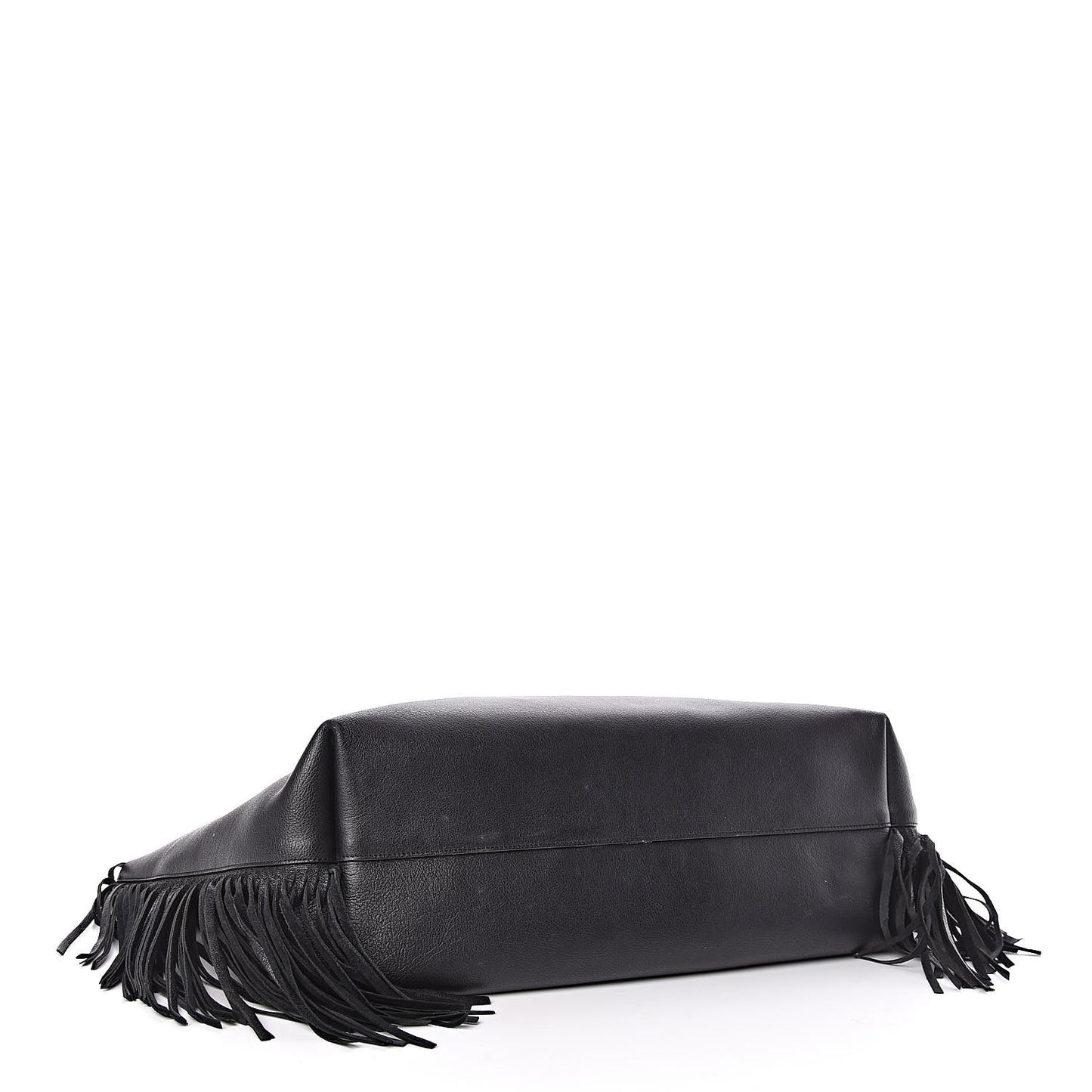 Calfskin Large Fringe Shopping Tote Black