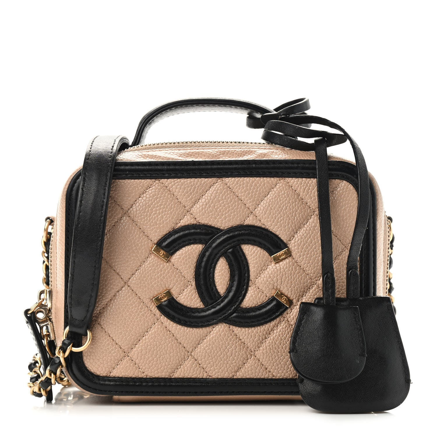 Chanel Caviar Quilted Small CC Filigree Vanity Case Beige Black 1 of 10