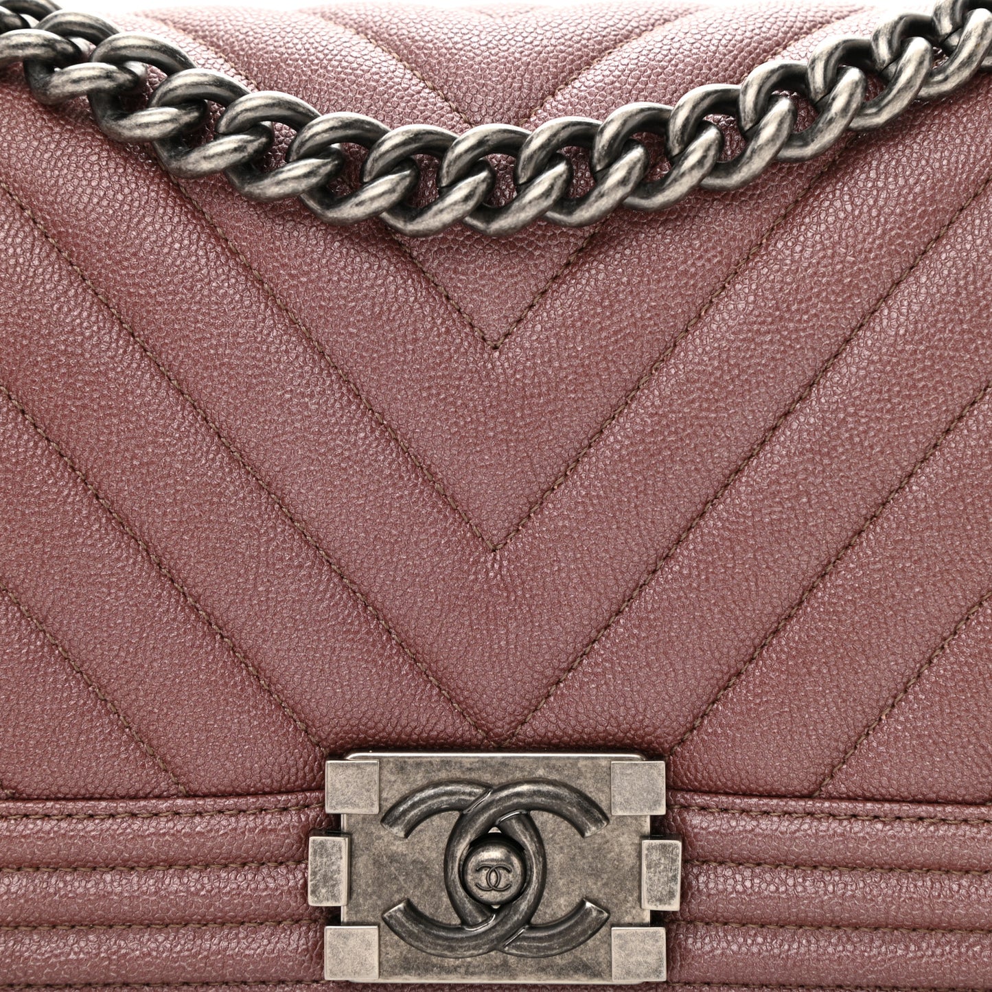 Metallic Caviar Chevron Quilted Medium Boy Flap Dark Pink