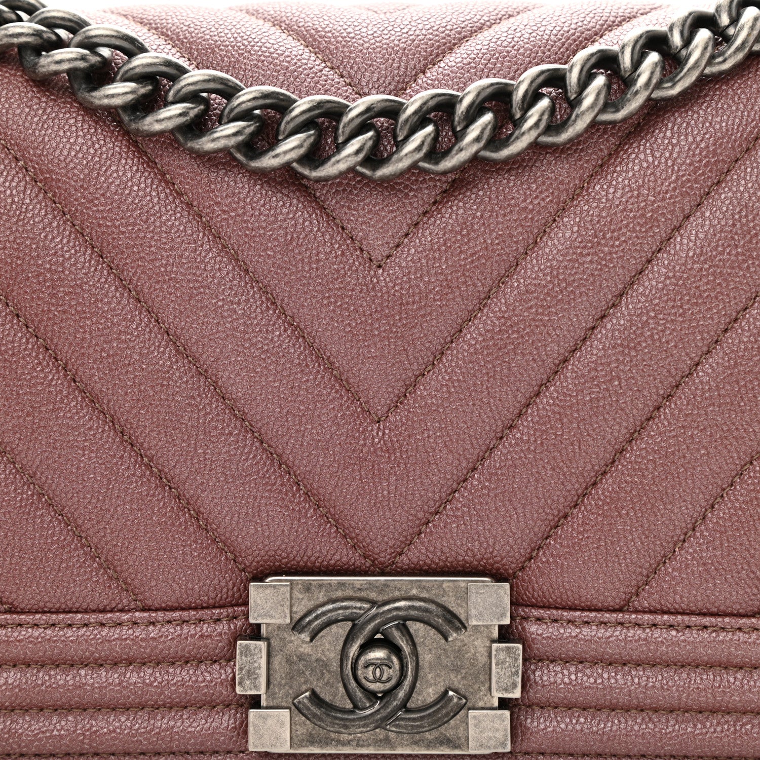 Chanel Metallic Caviar Chevron Quilted Medium Boy Flap Dark Pink 8 of 10