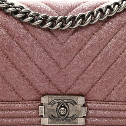 Chanel Metallic Caviar Chevron Quilted Medium Boy Flap Dark Pink 8 of 10