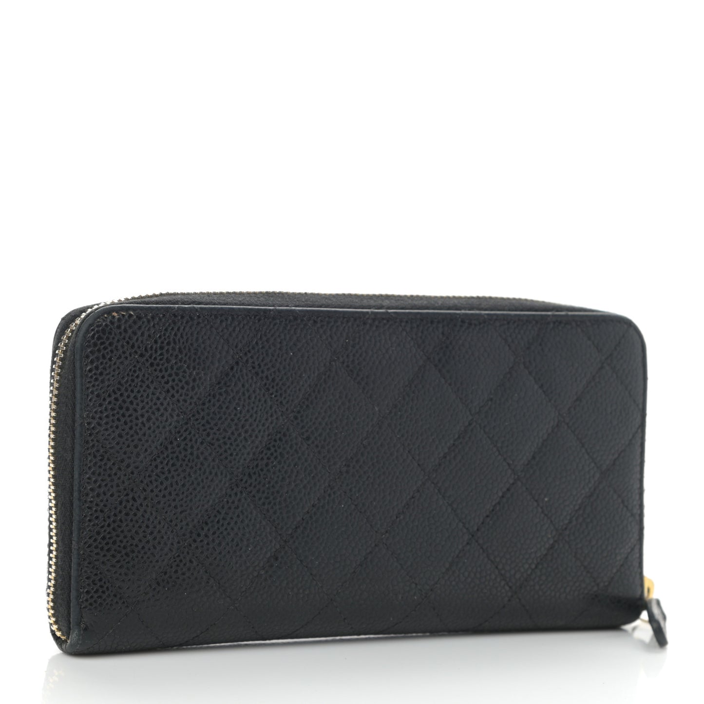Caviar Quilted Large Gusset Zip Around Wallet Black