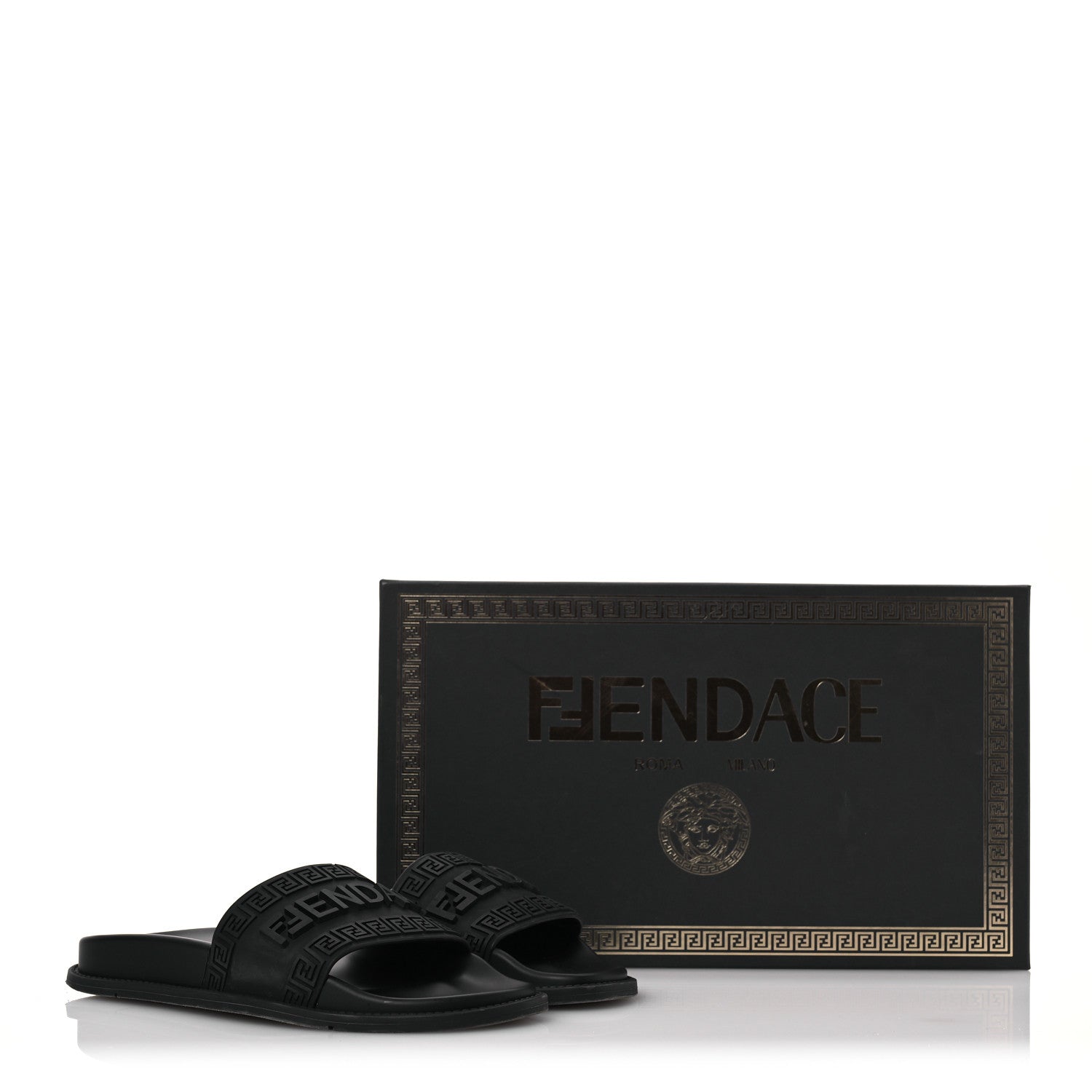 Fendi X VERSACE Rubber Logo Slide Sandals 38 Black 15 of 15