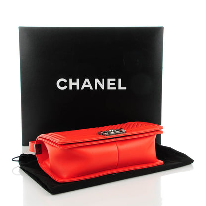 Chanel Wrinkled Lambskin Chevron Quilted Medium Boy Flap Orange 4 of 7