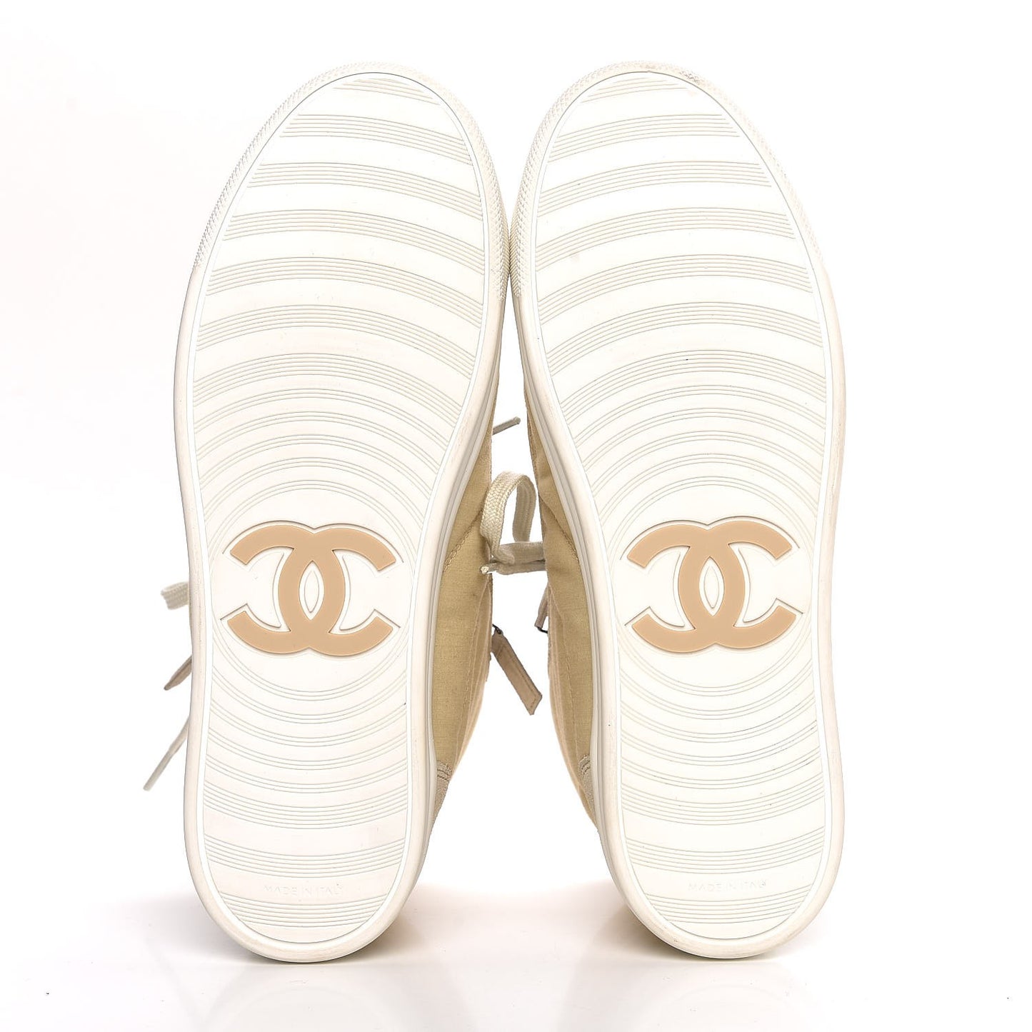 Toile Suede Calfskin CC High Top Sneakers 37 Beige White