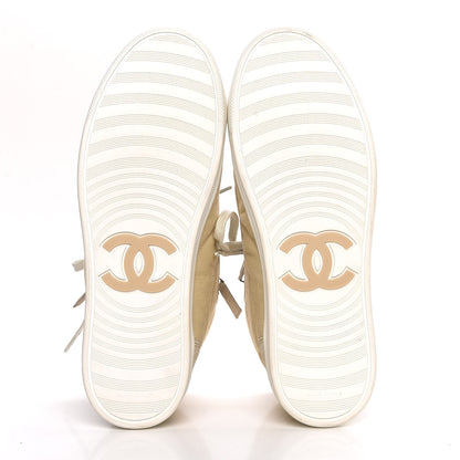 Chanel Toile Suede Calfskin CC High Top Sneakers 37 Beige White 5 of 11
