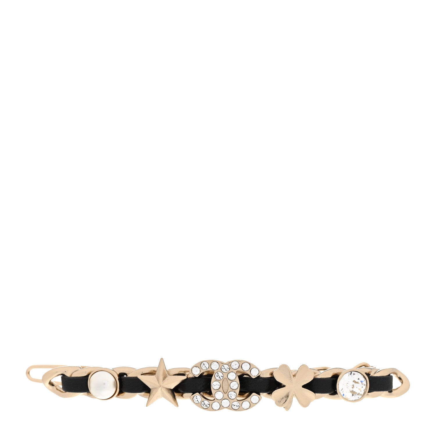 Chanel Lambskin Pearl Crystal CC Sergeant Hair Clip Barrette Gold 1 of 3