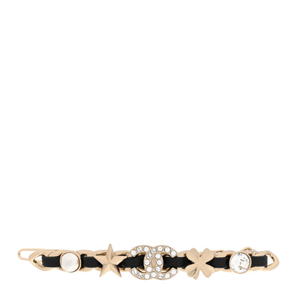 Chanel Lambskin Pearl Crystal CC Sergeant Hair Clip Barrette Gold 1 of 3
