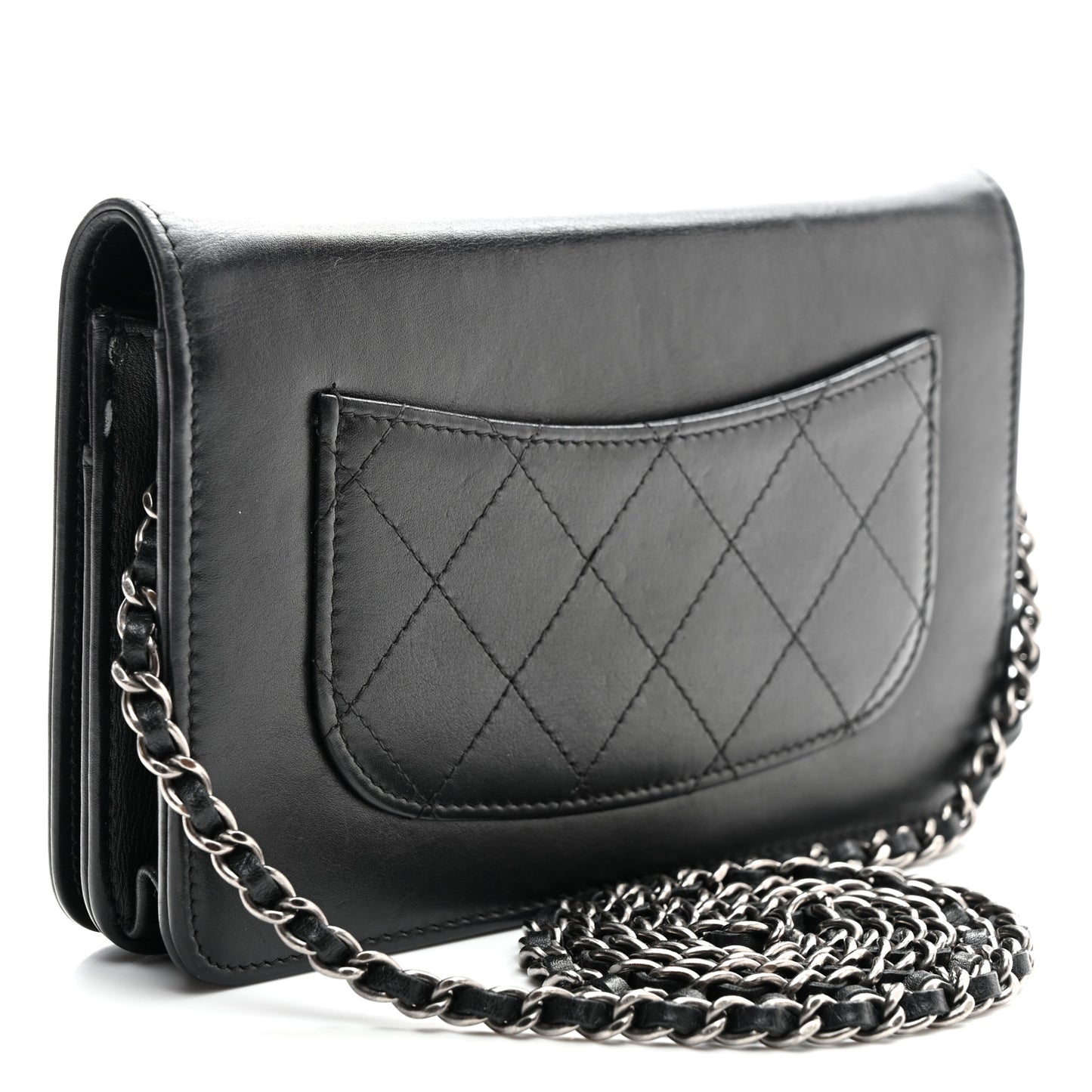 Calfskin Chain 20s Signe Wallet on Chain WOC Black