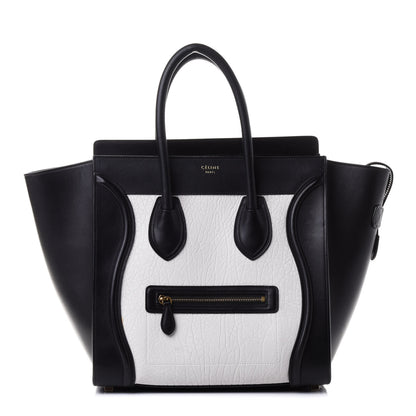 Celine Elephant Calfskin Mini Bi-Color Luggage Black White 1 of 6
