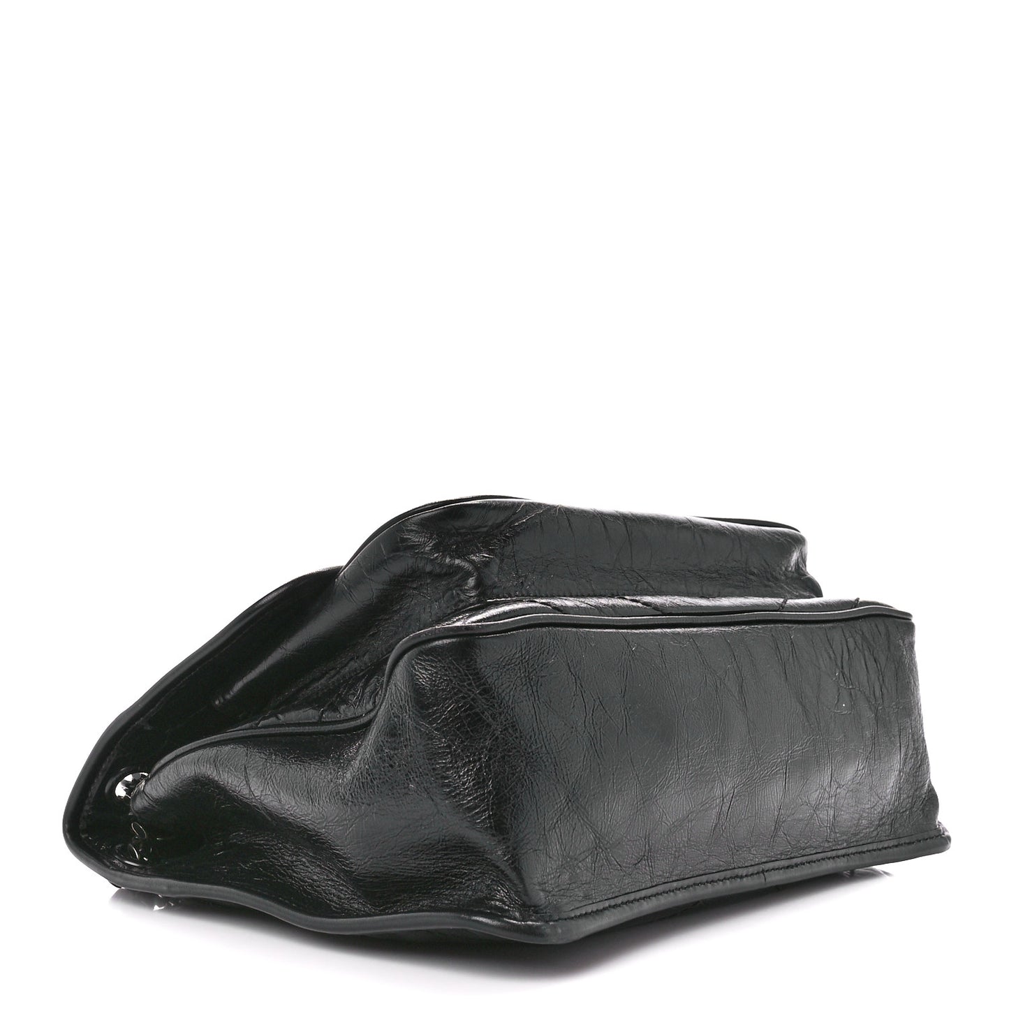 Crinkled Calfskin Matelasse Monogram Medium Niki Chain Satchel Black