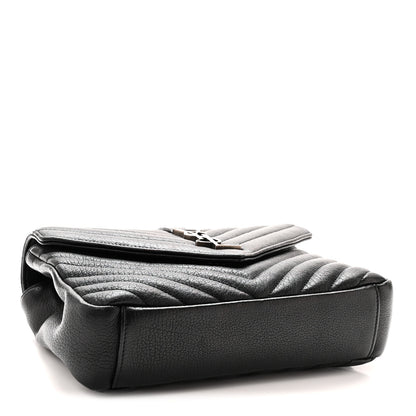 Saint Laurent Sheepskin Matelasse Chevron Monogram Medium College Bag Black 4 of 10