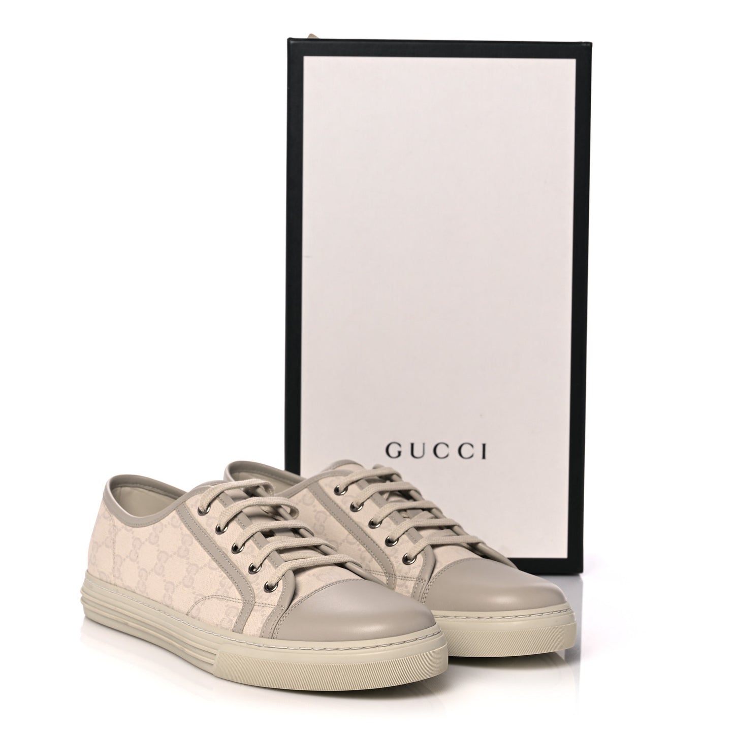 Washed Cotton GG Monogram Calfskin Mens Low Top Sneakers 10.5 White Mystic White