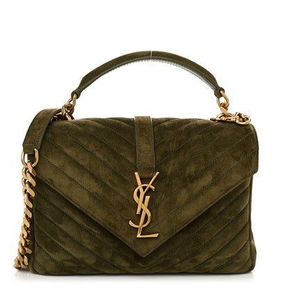 Saint Laurent Suede Matelasse Chevron Monogram Medium College Bag Loden Green 1 of 10