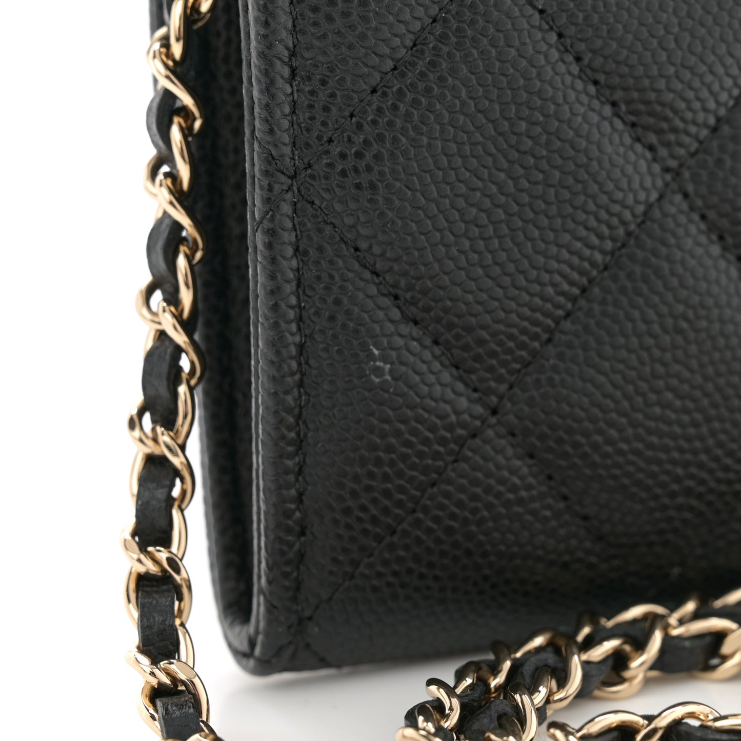 Caviar Quilted Flap Card Holder On Chain Black