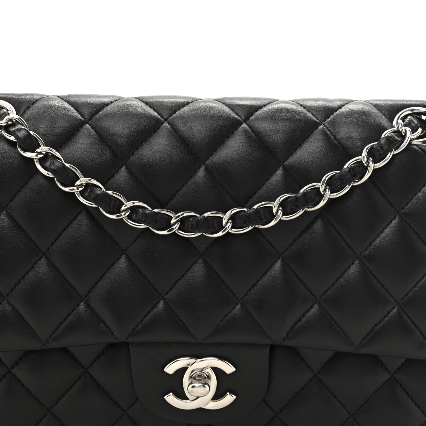 Lambskin Quilted Medium Double Flap Black