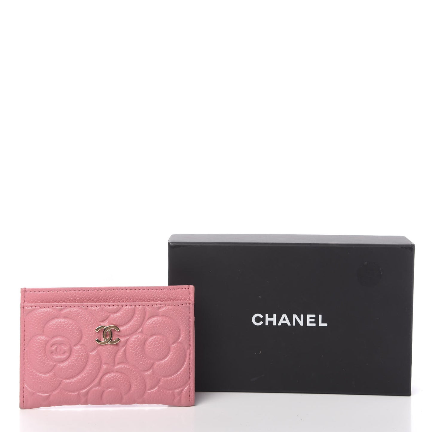 Caviar Camellia Embossed Card Holder Pink