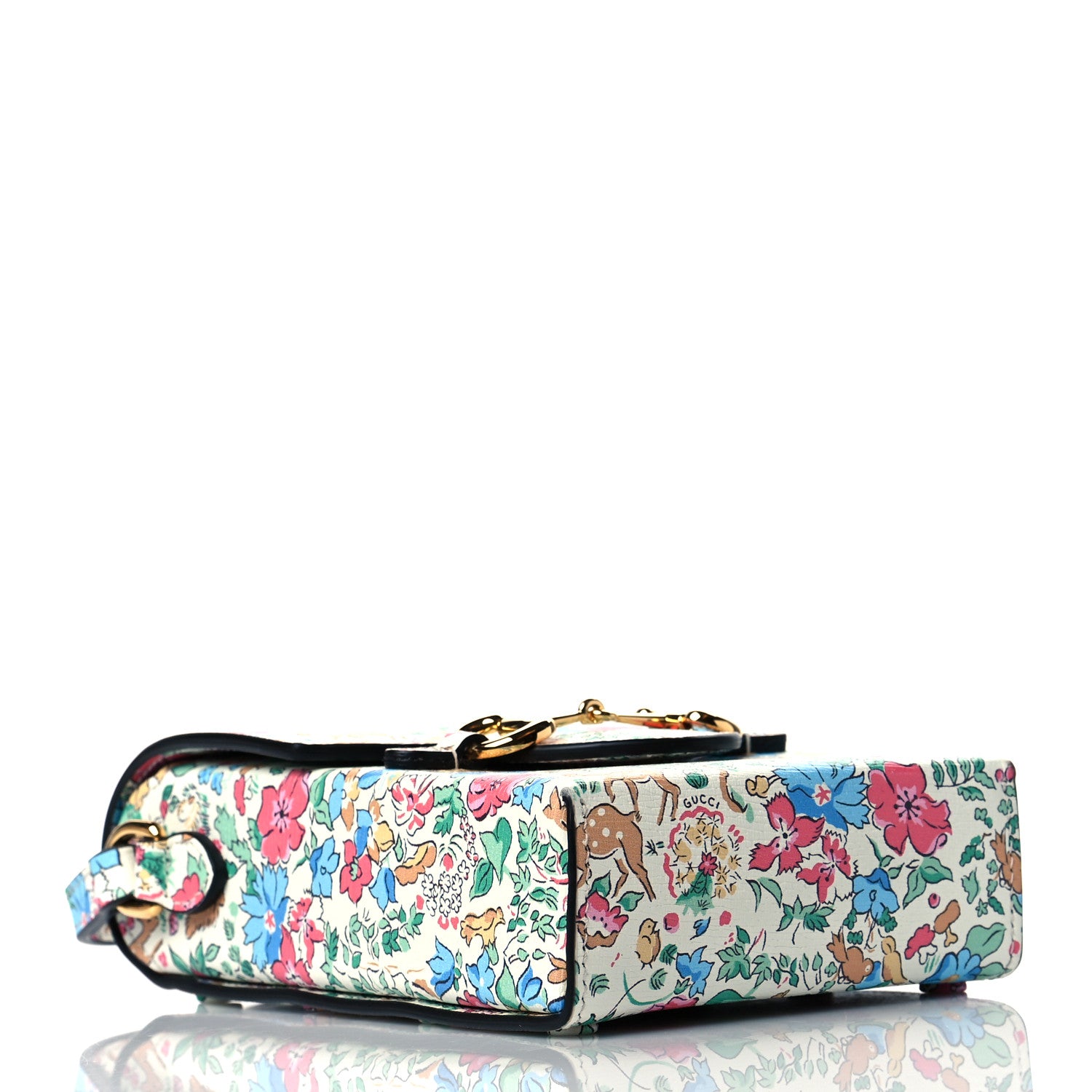 Gucci X LIBERTY OF LONDON Textured Calfskin Floral Fawn Print Mini Horsebit 1955 Crossbody Bag Multicolor Ivory 4 of 10