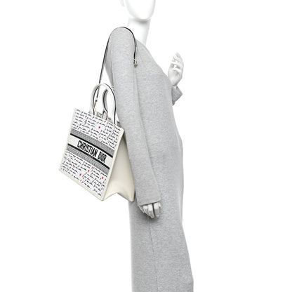Christian Dior Calfskin Canvas Embroidered Medium Dioramour Je Vous Adore Book Tote With Strap White Black Red 2 of 10