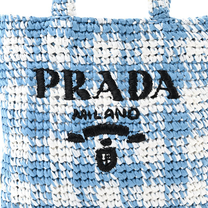 Prada Yarn Raffia Effect Crochet Embroidered Small Logo Tote Celeste 7 of 9