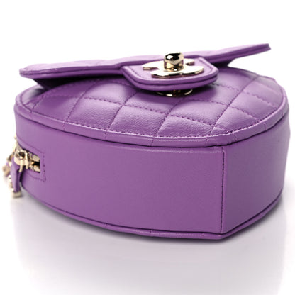 Chanel Lambskin Quilted CC In Love Heart Clutch With Chain Purple 13 of 19