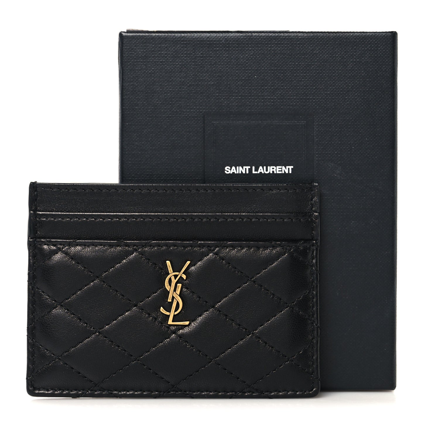 Lambskin Quilted Monogram Gaby Card Case Black