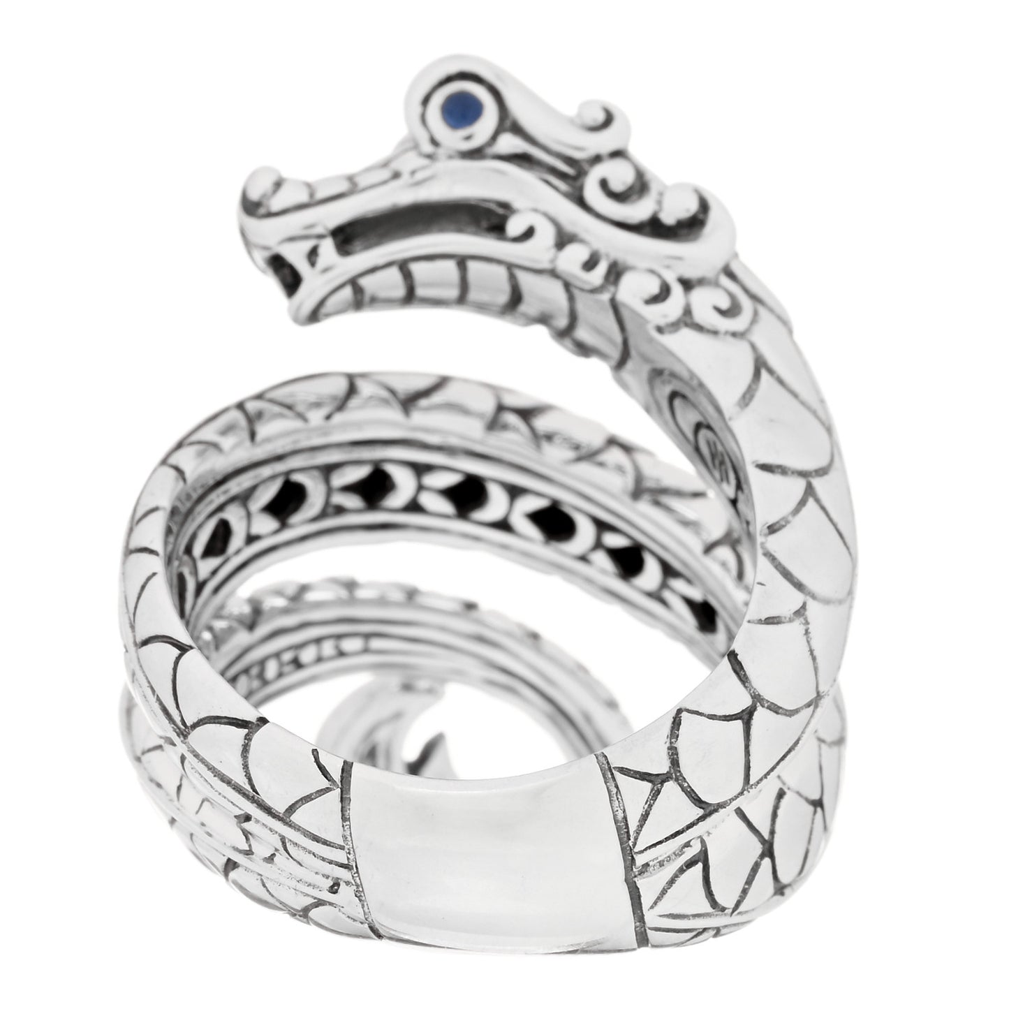 Sterling Silver Blue Sapphire Naga Dragon Coil Ring 58 8.25