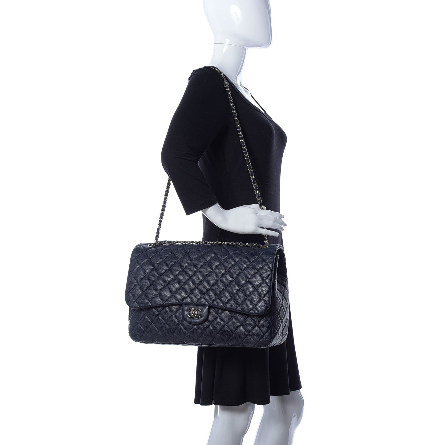 Metallized Calfskin Quilted Small XXL Travel Flap Bag Navy