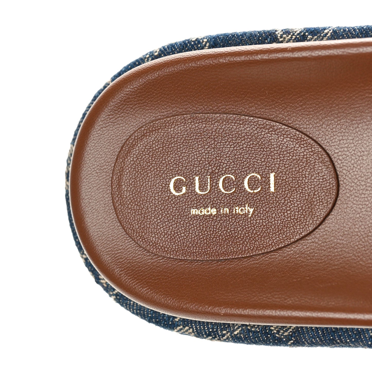 New Denim GG Monogram Angelina Platform 55mm Slide Sandals 39 Blue Tea