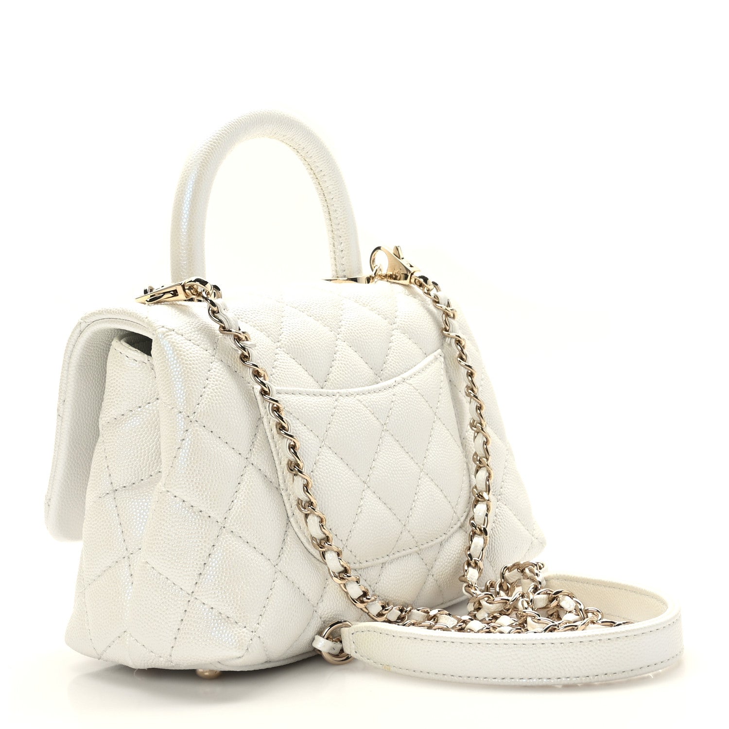 Chanel Iridescent Caviar Quilted Extra Mini Coco Handle Flap White 3 of 9