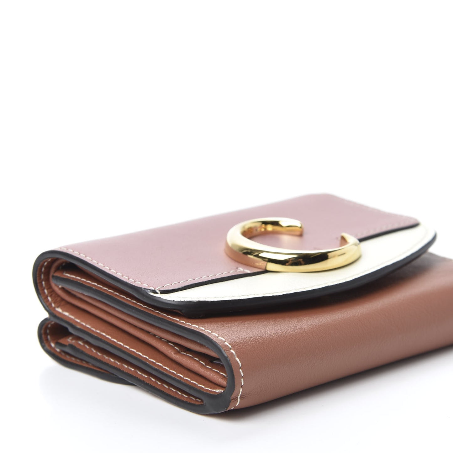 Smooth Calfskin Small C Tri-Fold Wallet Rusty Pink
