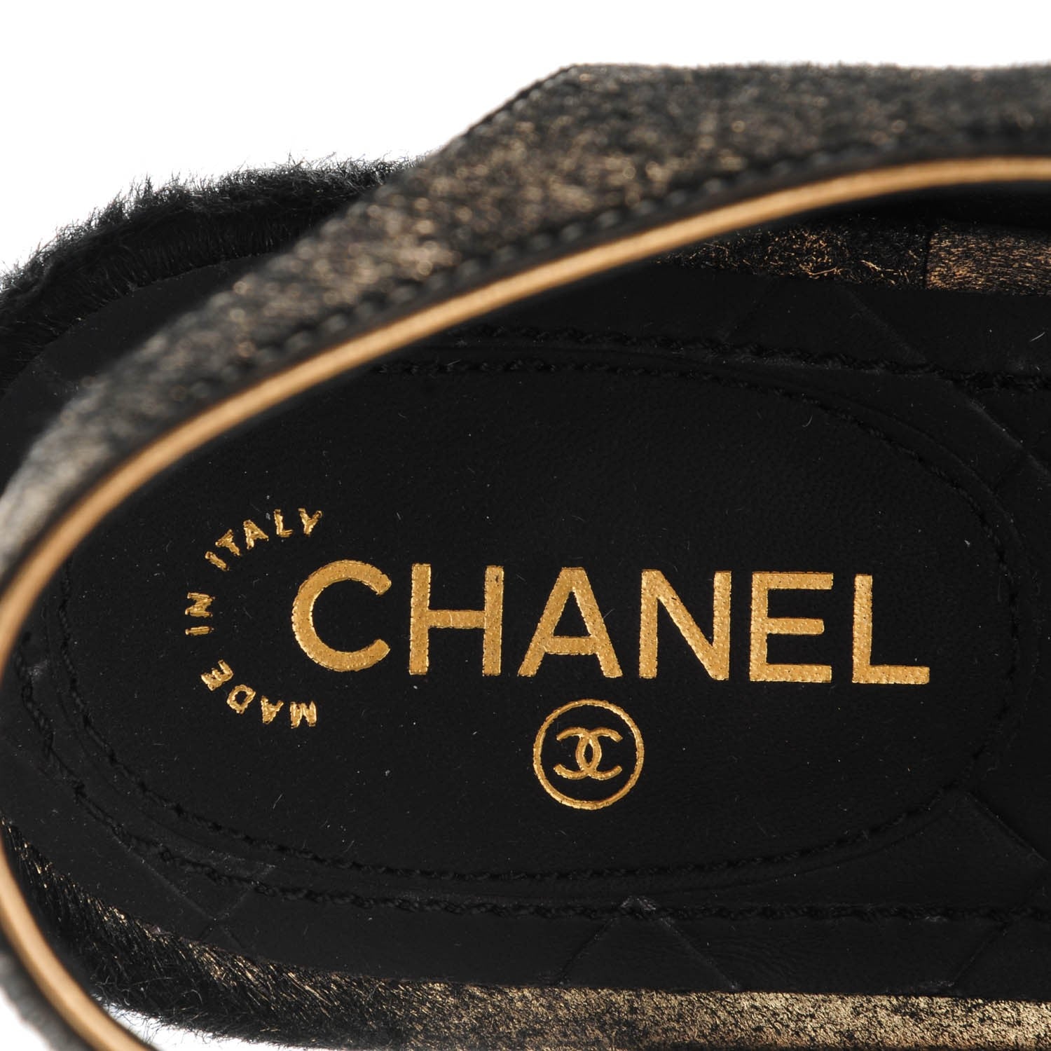 Chanel Metallic Calfskin Leopard Print Pony Hair CC Sandals 36 Gold Brown Black 6 of 7