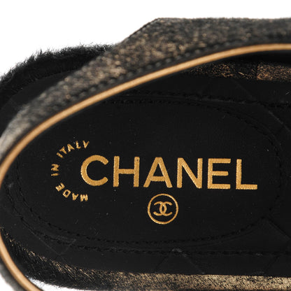 Chanel Metallic Calfskin Leopard Print Pony Hair CC Sandals 36 Gold Brown Black 6 of 7