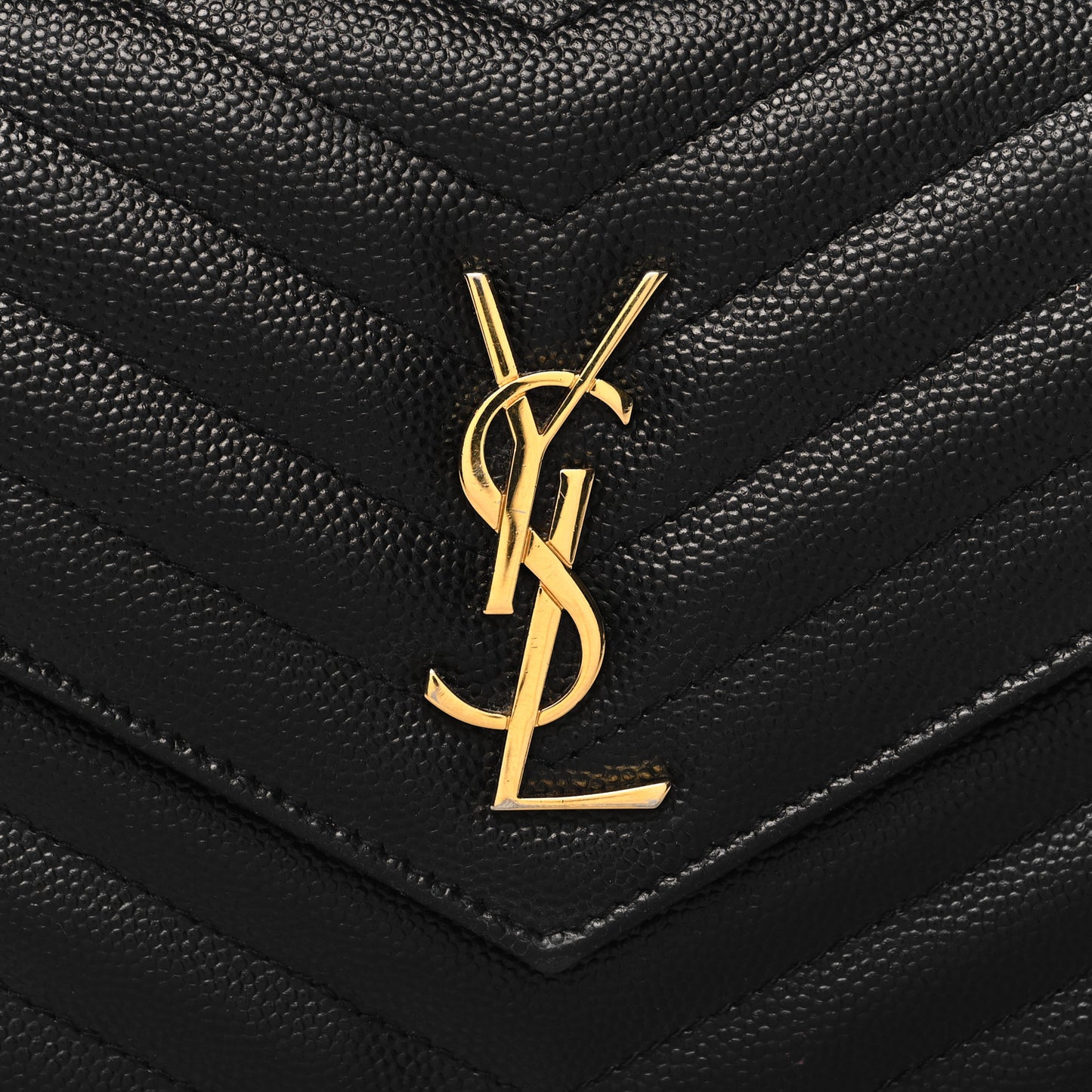 Grain De Poudre Matelasse Chevron Monogram Envelope Chain Wallet Black