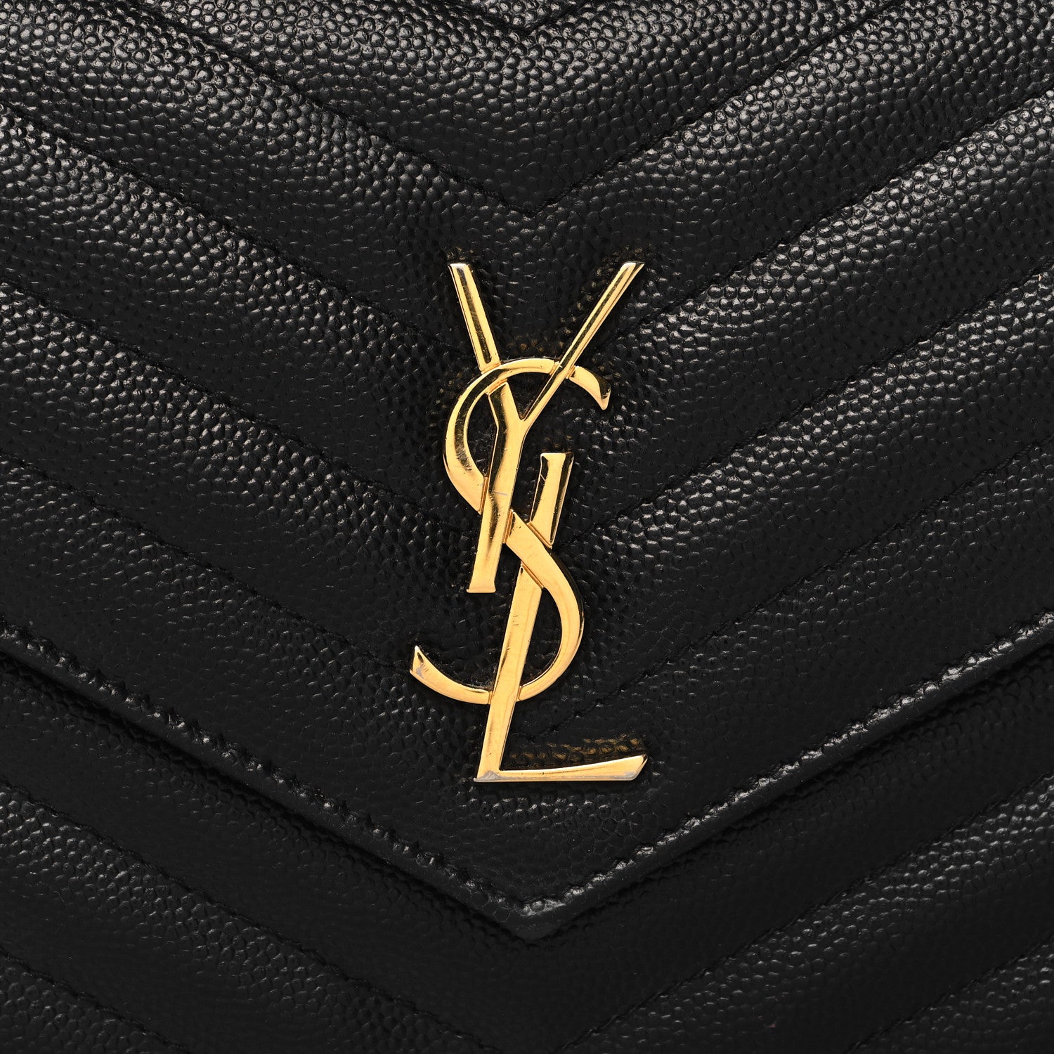 Saint Laurent Grain De Poudre Matelasse Chevron Monogram Envelope Chain Wallet Black 7 of 9