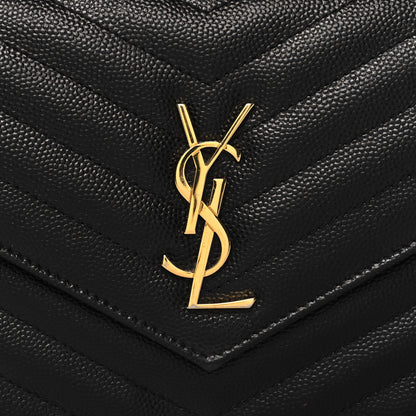 Saint Laurent Grain De Poudre Matelasse Chevron Monogram Envelope Chain Wallet Black 7 of 9