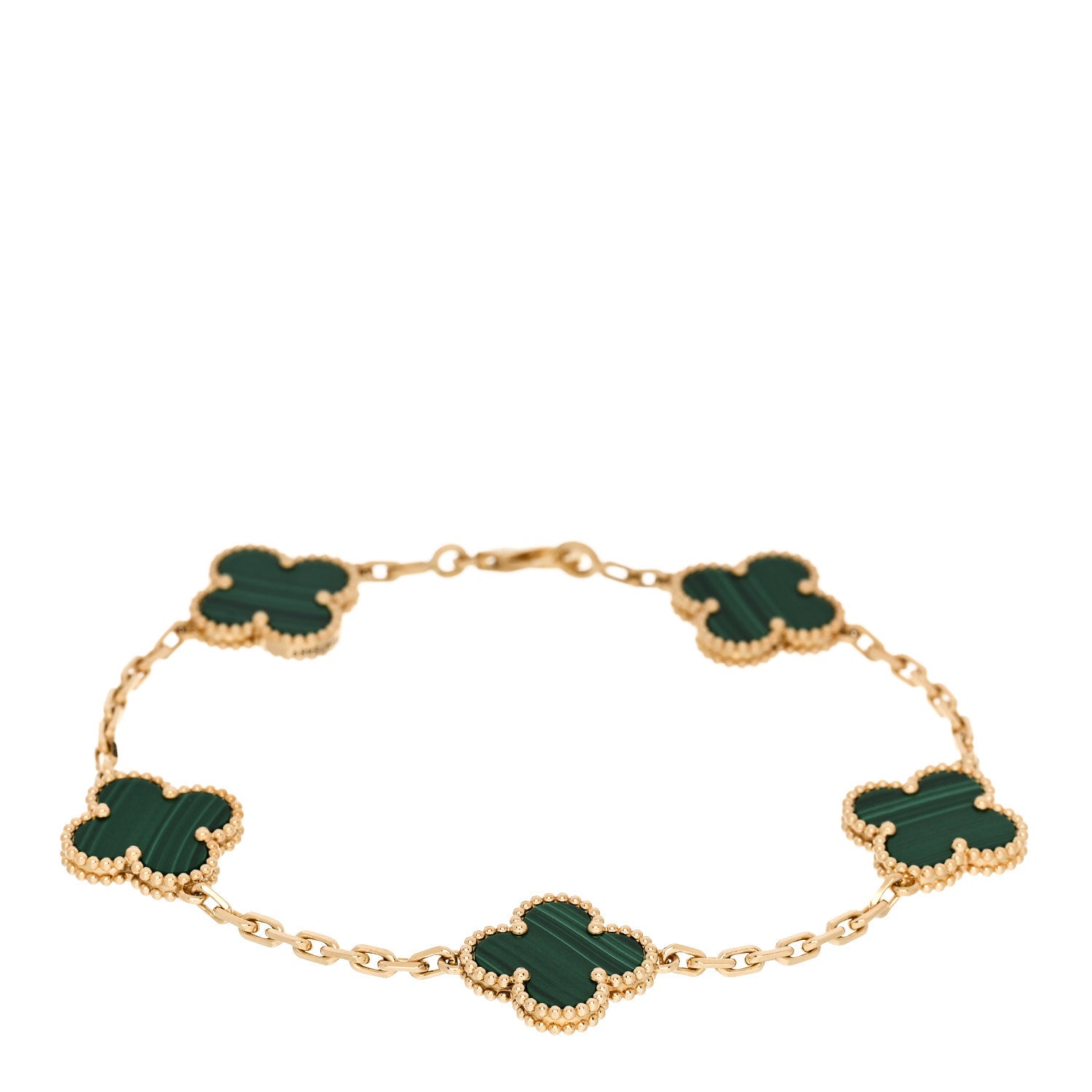 Van Cleef & Arpels 18K Yellow Gold Malachite 5 Motifs Vintage Alhambra Bracelet 1 of 5