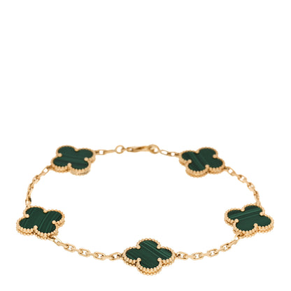 Van Cleef & Arpels 18K Yellow Gold Malachite 5 Motifs Vintage Alhambra Bracelet 1 of 5