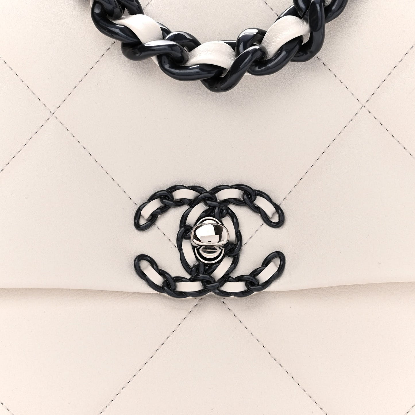 Glossy Calfskin Quilted Medium Chanel 19 Flap White Black