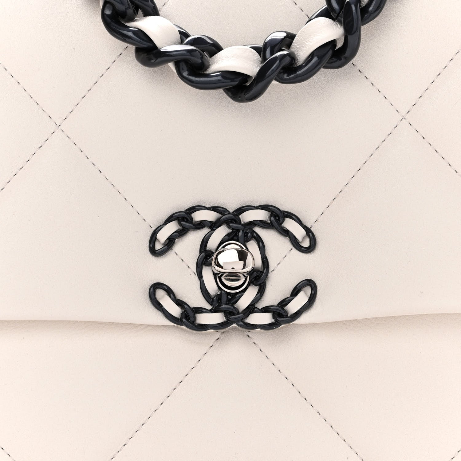 Chanel Glossy Calfskin Quilted Medium Chanel 19 Flap White Black 8 of 10