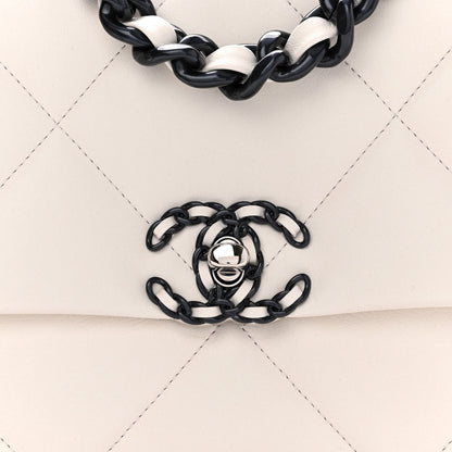 Chanel Glossy Calfskin Quilted Medium Chanel 19 Flap White Black 8 of 10