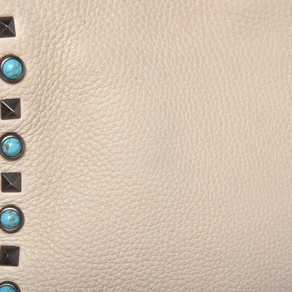 Valentino Garavani Pebbled Calfskin Tribal Small Guitar Strap Rockstud Rolling Flip-Lock Messenger Bag Ivory 12 of 16